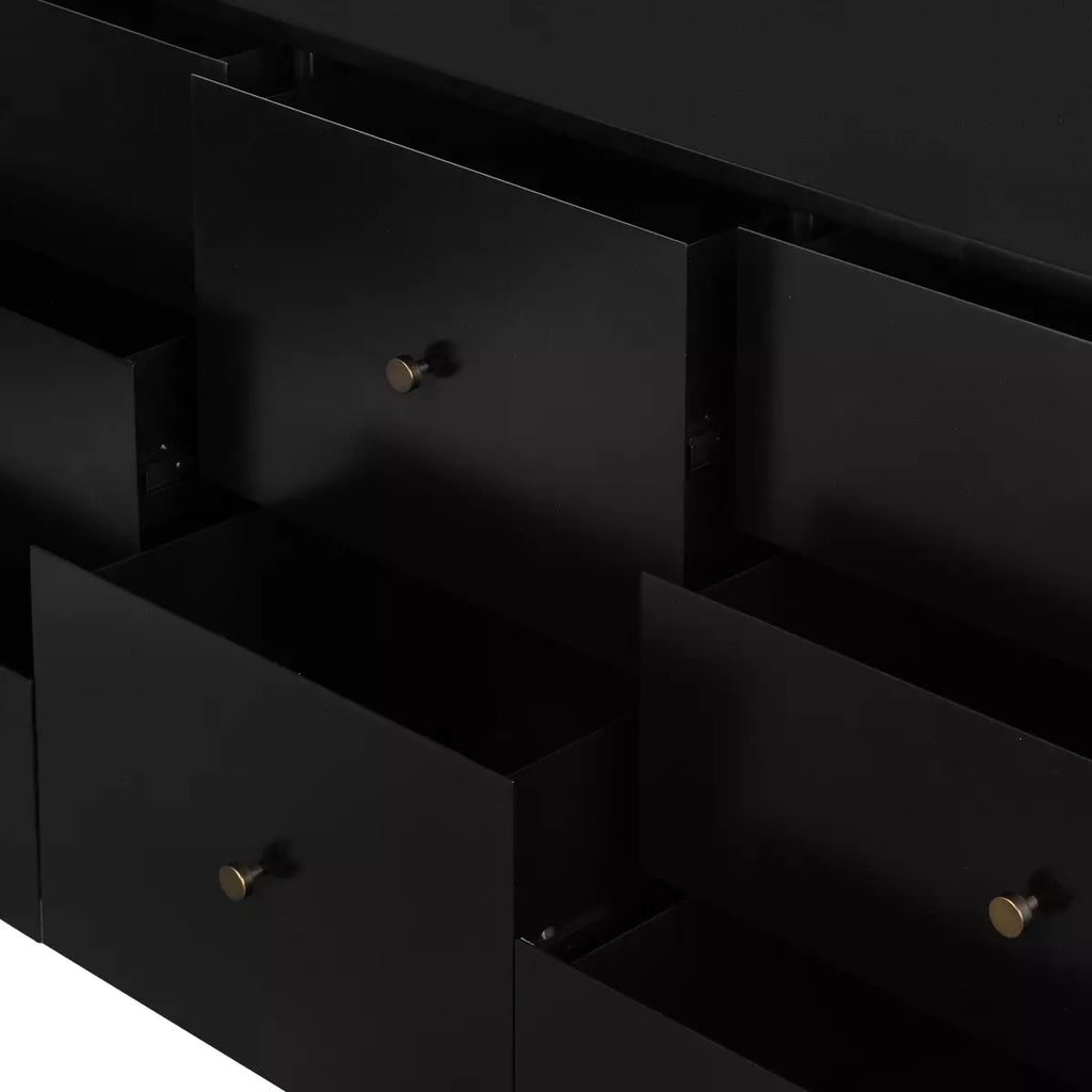 Black Iron Bronzed Hardware 8 Drawer Dresser