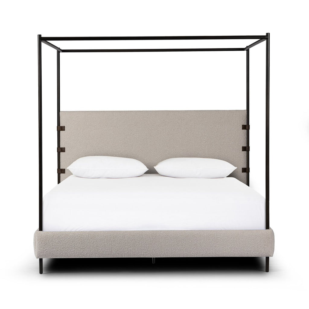 Iron Canopy Bed- Knoll Natural Boucle