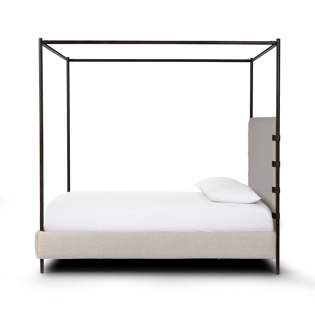 Iron Canopy Bed- Knoll Natural Boucle