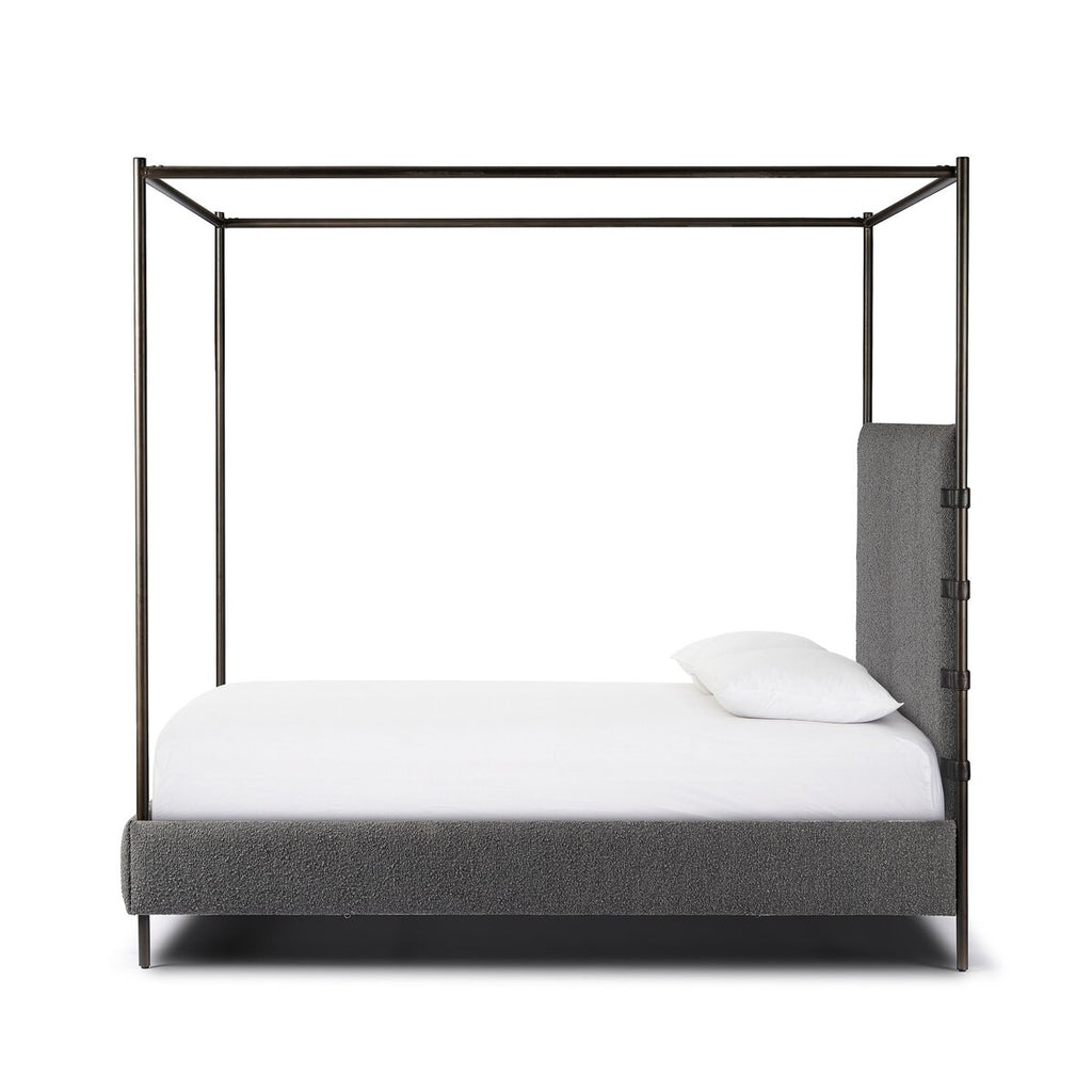 Iron Canopy Bed- Knoll Charcoal Boucle