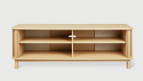 Ledger Credenza – FSC® - Certified Tambour Door Storage in Natural Wood Finish - Sage InteriorsGusCabinet