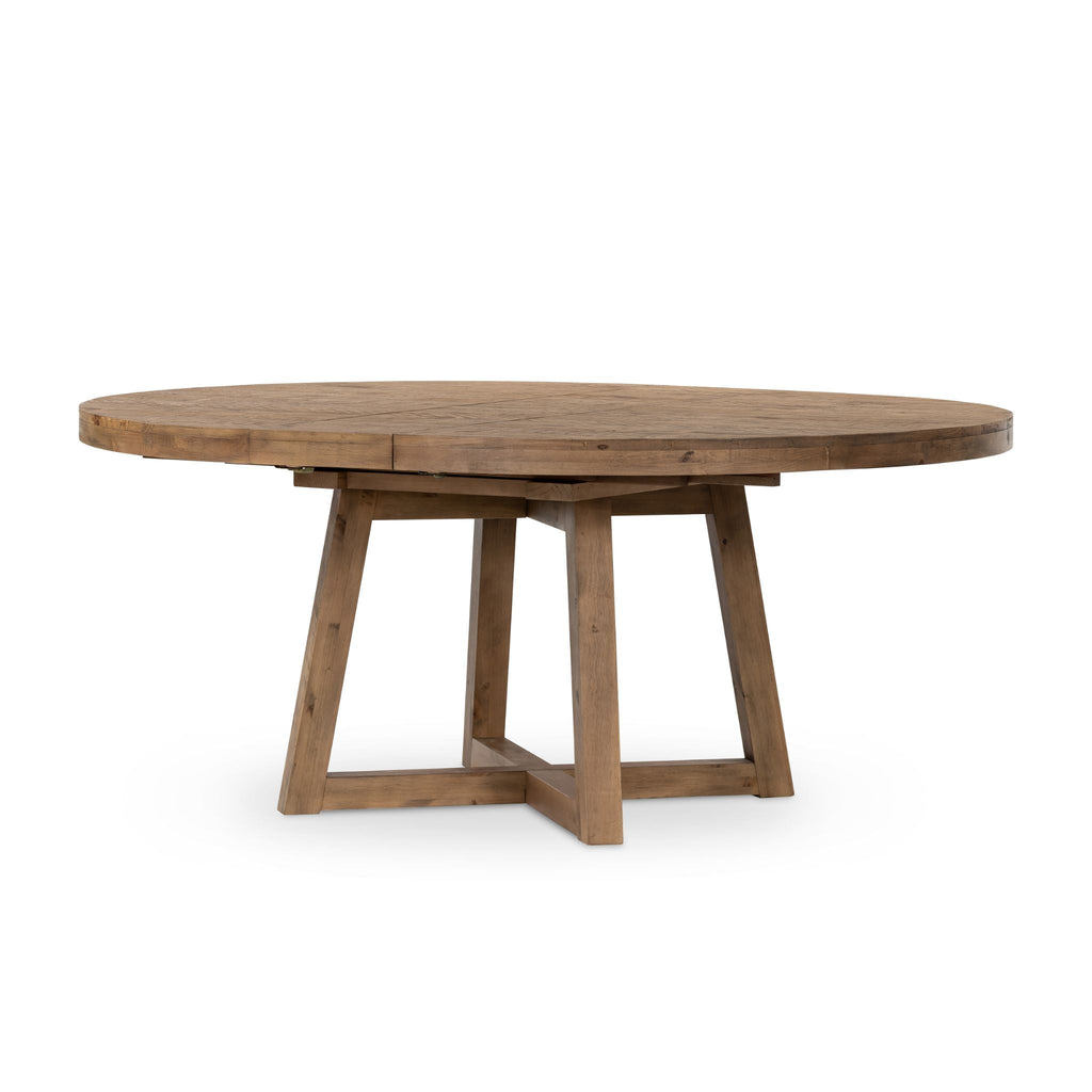 Extendable Round Dining Table, Rustic Natural, Delivered to You Sooner