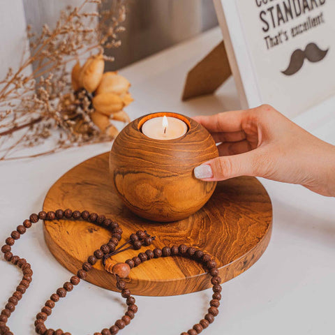 Candle Holder, Handmade Teak Wood, Medium