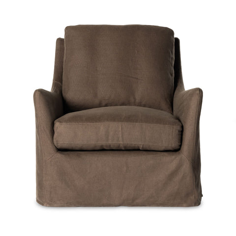 Belgian Linen™ Slipcover Swivel Chair, Brussels Coffee