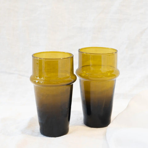 Moroccan Glasses Bronze, Hand blown Recycled Glass tumbler 4.5"