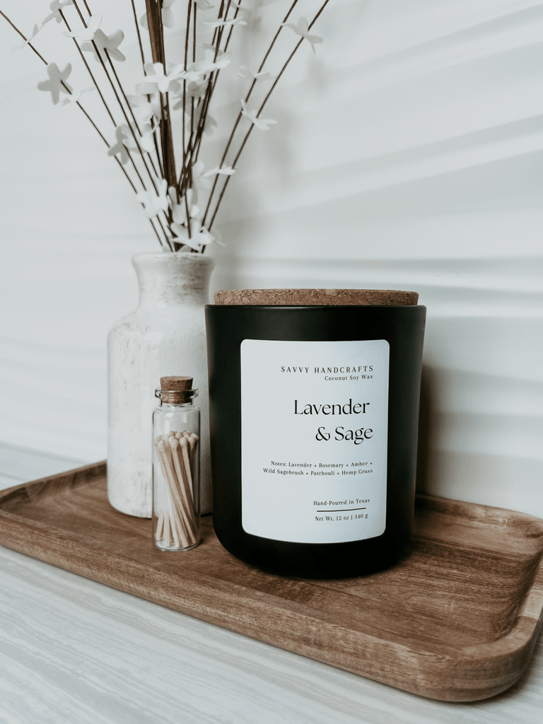 12oz Candle - Lavender & Sage: Black - Sage InteriorsSavvy Handcraftscandle