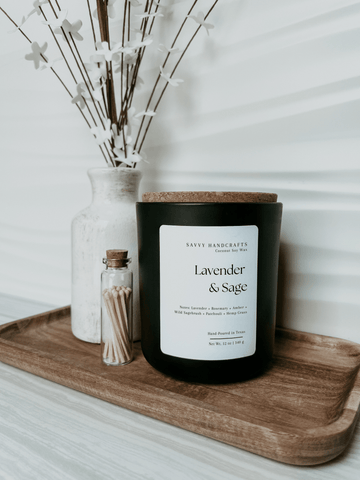 12oz Candle - Lavender & Sage: Black - Sage InteriorsSavvy Handcraftscandle