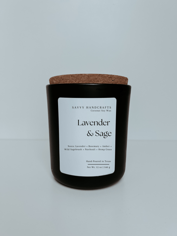 12oz Candle - Lavender & Sage: Black - Sage InteriorsSavvy Handcraftscandle