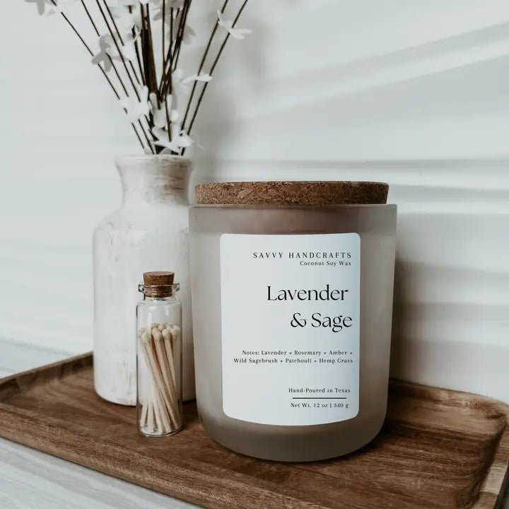 12oz Candle - Lavender & Sage: Clear Frost - Sage InteriorsSavvy Handcraftscandle