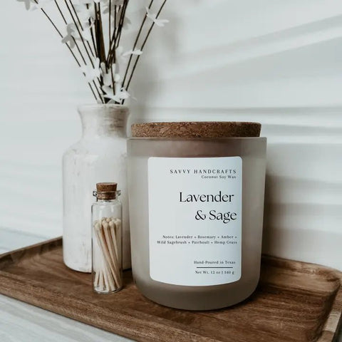 12oz Candle - Lavender & Sage: Clear Frost - Sage InteriorsSavvy Handcraftscandle