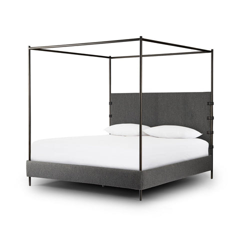 Iron Canopy Bed- Knoll Charcoal Boucle