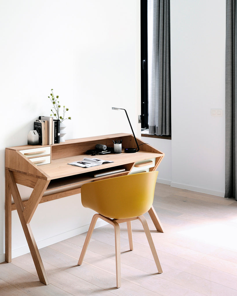 Oak Origami desk - black - 5 drawers