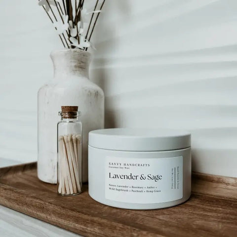 5oz Candle - Lavender & Sage: White - Sage InteriorsSavvy Handcraftscandle