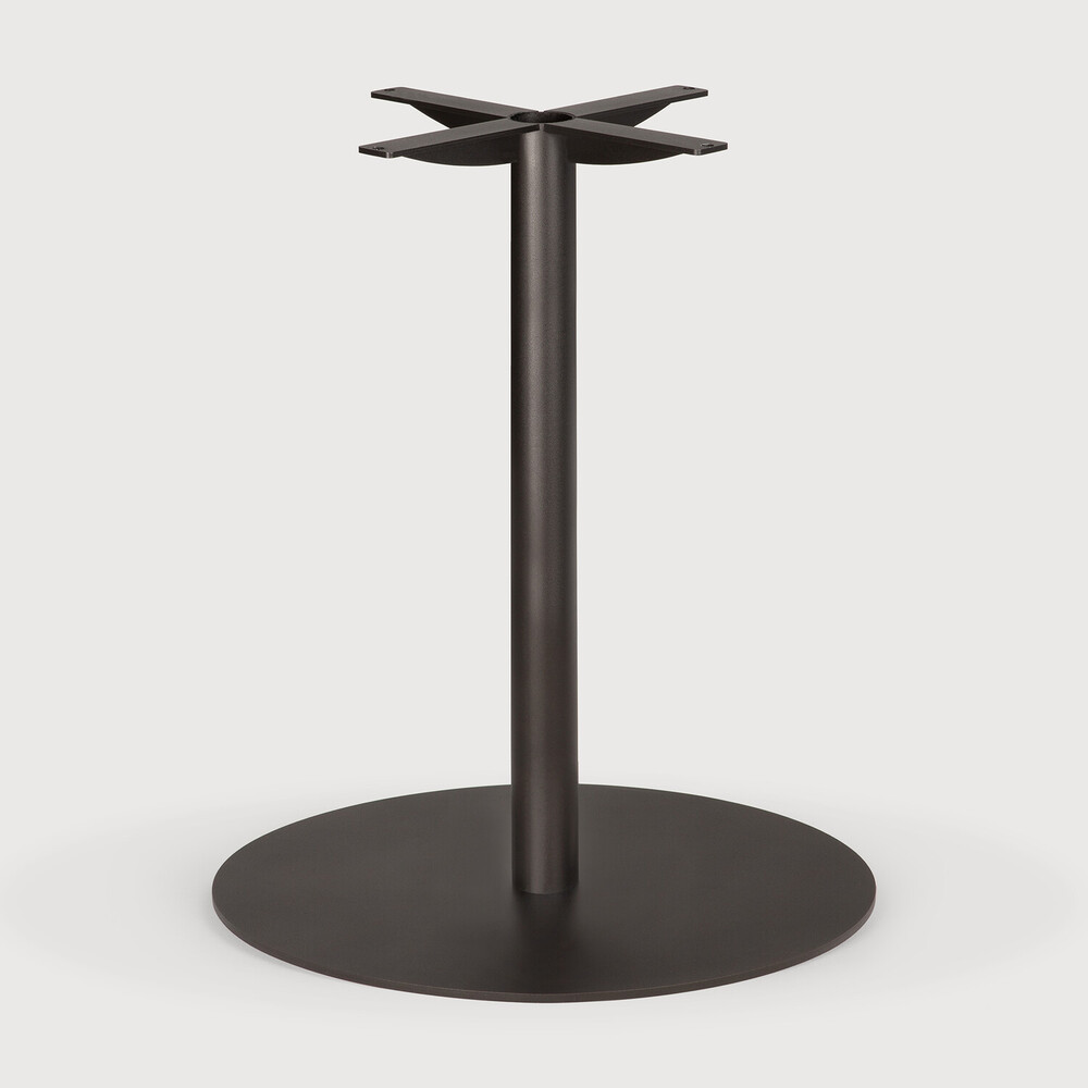 Black metal table base on a white background