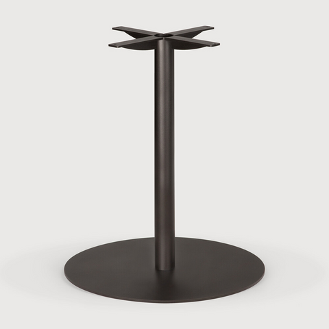Black metal table base on a white background