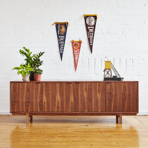 Belmont Walnut Credenza – 4 - Door Modern Storage Cabinet with Adjustable Shelves - Sage InteriorsSage InteriorsCabinet