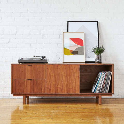Belmont Walnut Media Stand – Sliding Panel TV Console with Cable Management - Sage InteriorsSage InteriorsCabinet