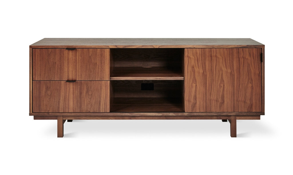 Belmont Walnut Media Stand – Sliding Panel TV Console with Cable Management - Sage InteriorsSage InteriorsCabinet
