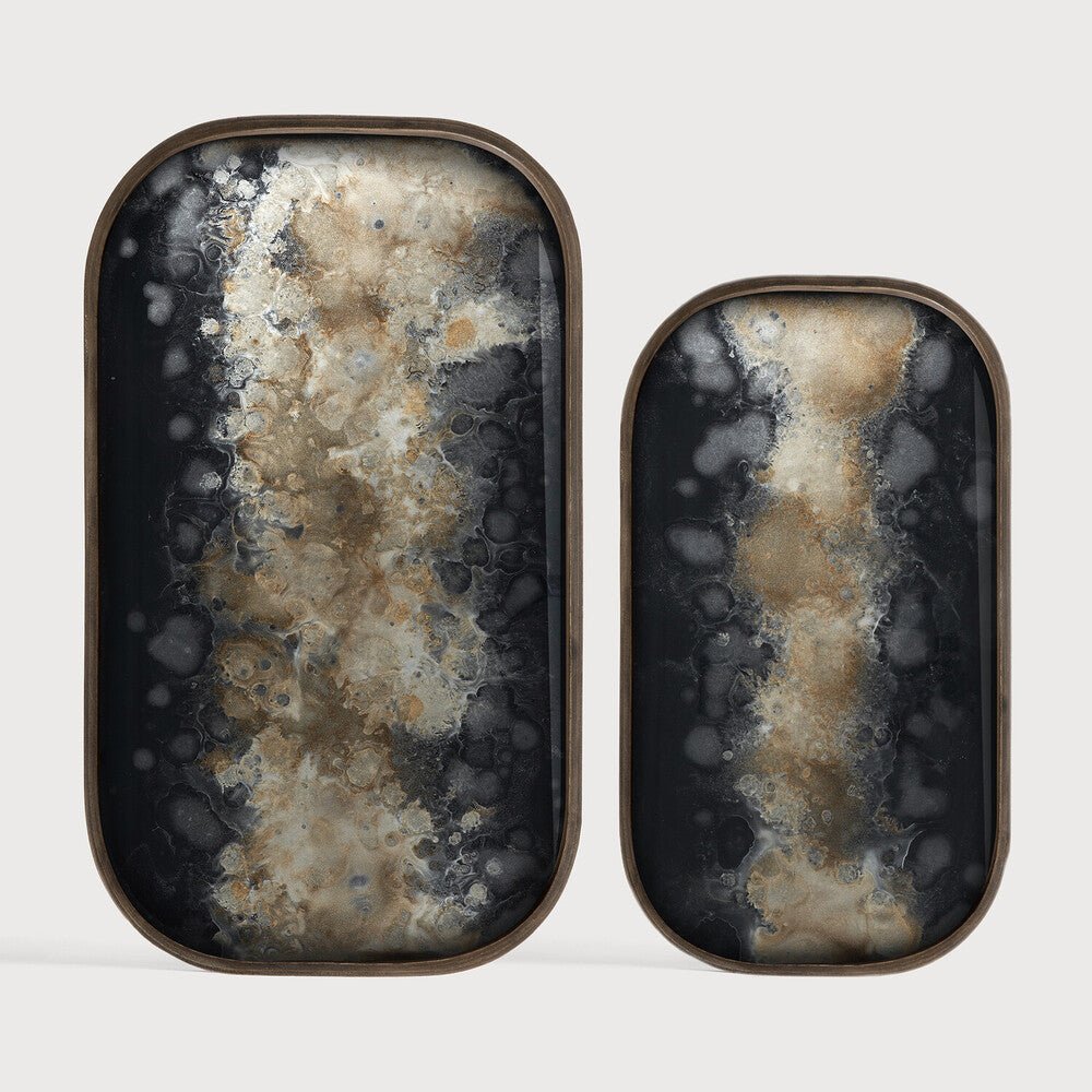 Black Organic Hand - Painted Glass Valet Tray with Wooden Rim - Sage InteriorsEthnicraftvalet tray