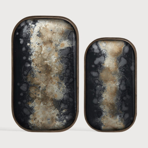 Black Organic Hand - Painted Glass Valet Tray with Wooden Rim - Sage InteriorsEthnicraftvalet tray