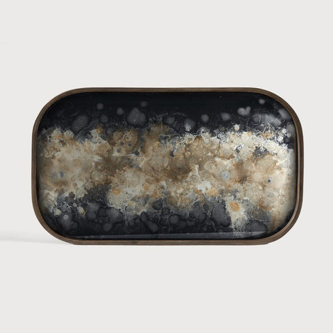 Black Organic Hand - Painted Glass Valet Tray with Wooden Rim - Sage InteriorsEthnicraftvalet tray