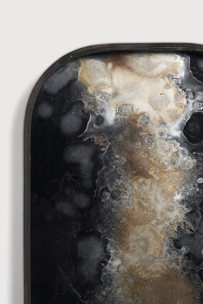 Black Organic Hand - Painted Glass Valet Tray with Wooden Rim - Sage InteriorsEthnicraftvalet tray