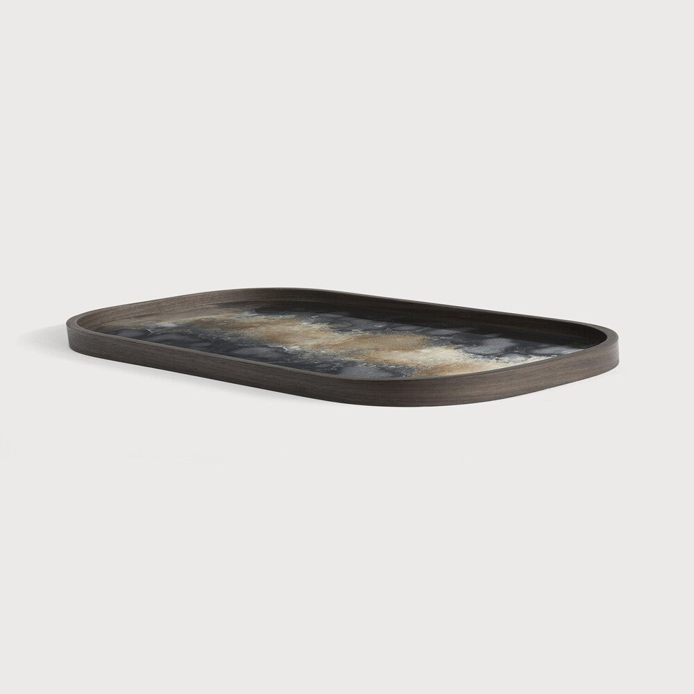 Black Organic Hand - Painted Glass Valet Tray with Wooden Rim - Sage InteriorsEthnicraftvalet tray
