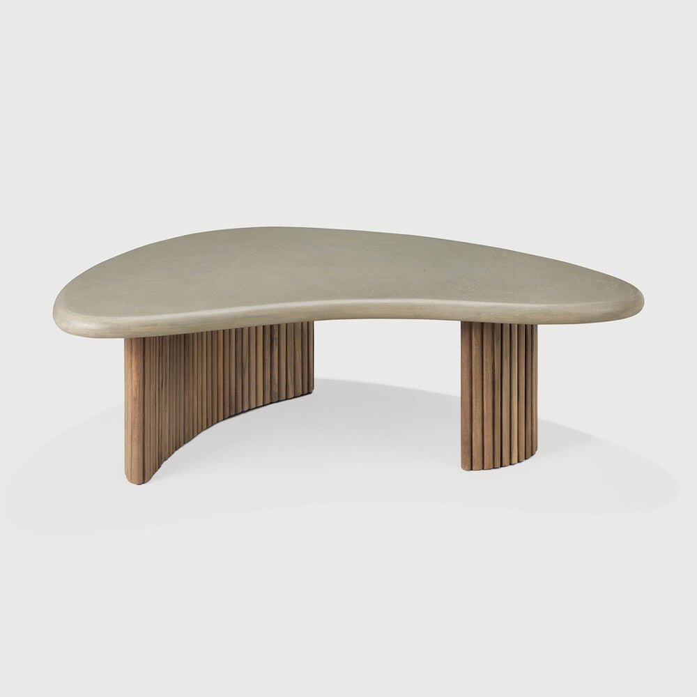 Modern coffee table with a curved design on a white background