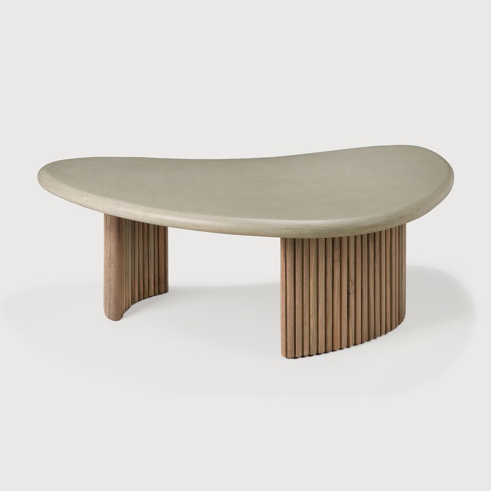 Modern coffee table with a curved design on a white background