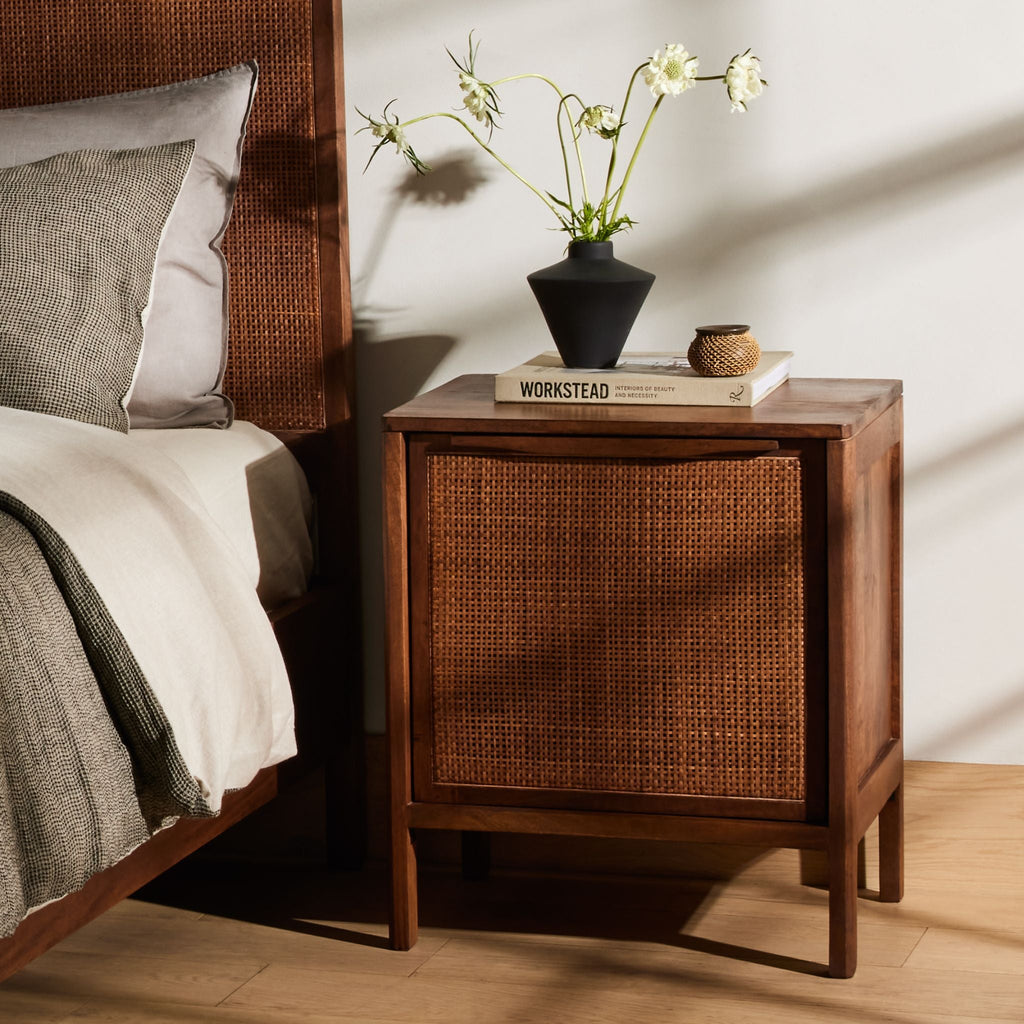 Brown Mango Caned Nightstand - Sage InteriorsFHNightstands