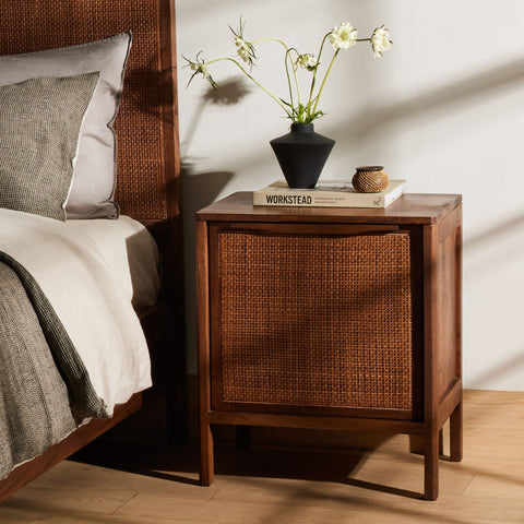 Brown Mango Caned Nightstand - Sage InteriorsFHNightstands