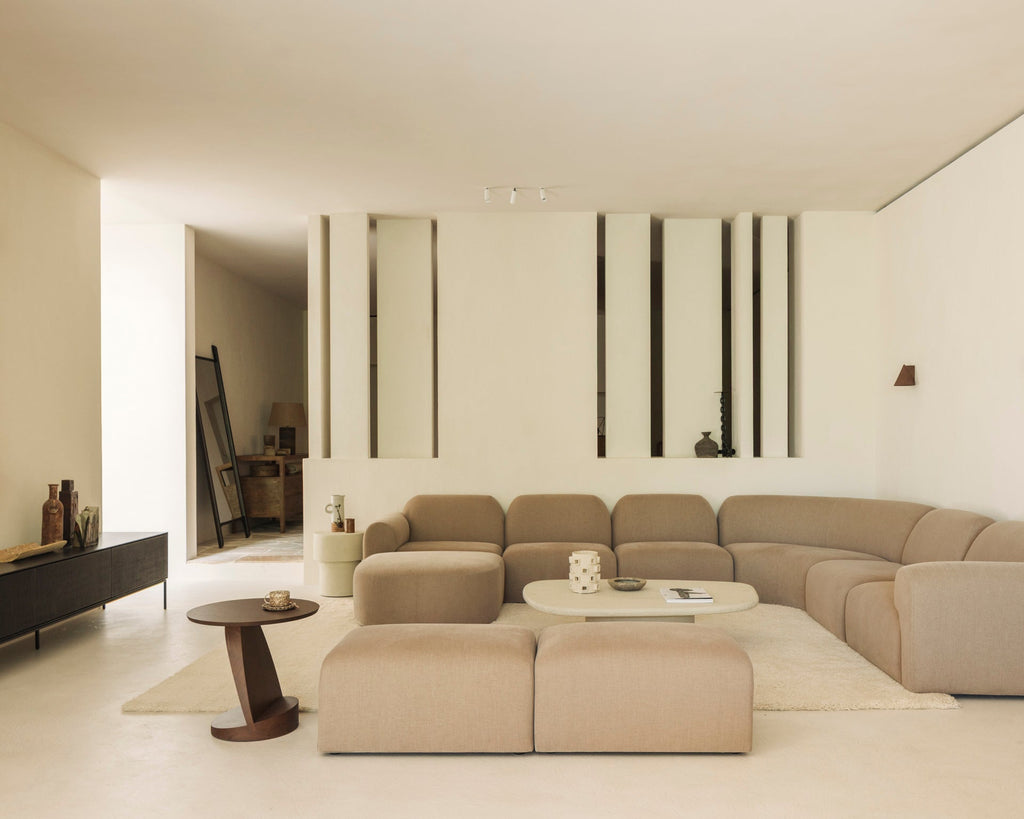 Bulky Modular Sofa Set – 1 Seater + End Seaters with Left & Right Arm – Light Sepia Upholstery - Sage InteriorsEthnicraftSofa