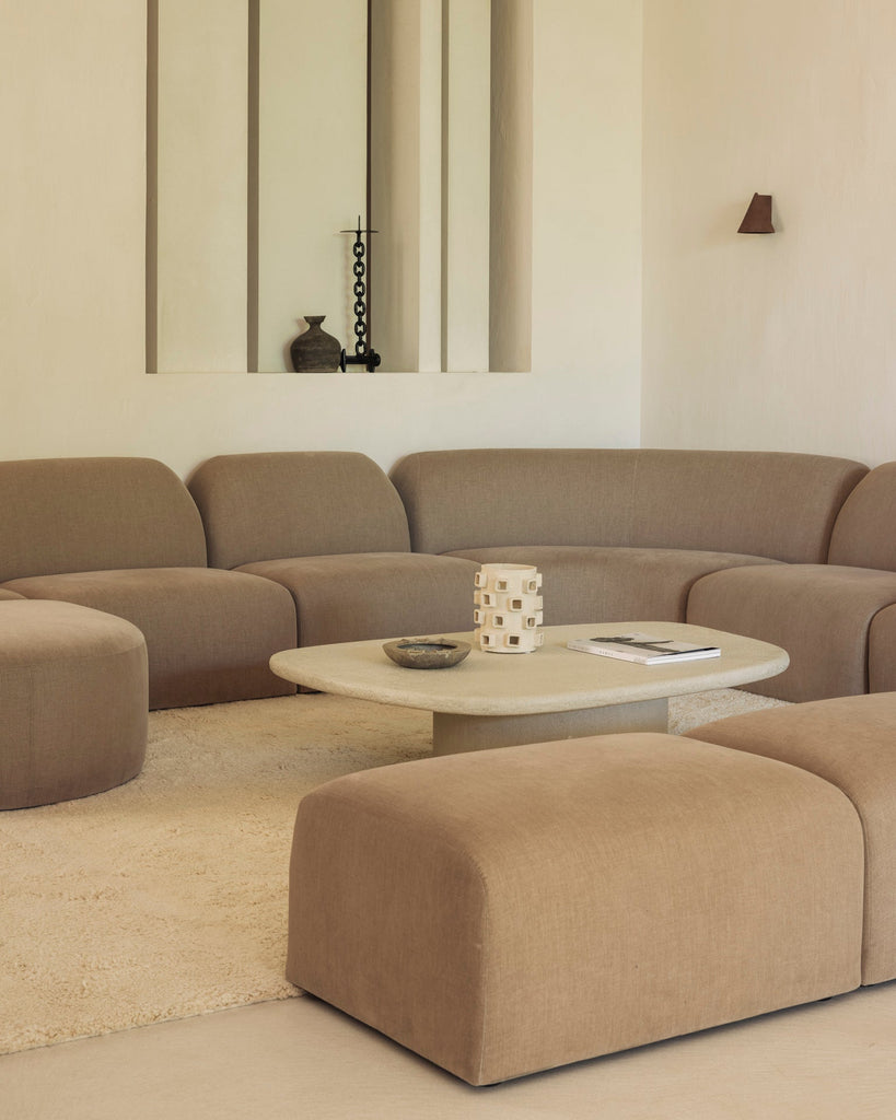 Bulky Modular Sofa Set – 1 Seater + End Seaters with Left & Right Arm – Light Sepia Upholstery - Sage InteriorsEthnicraftSofa