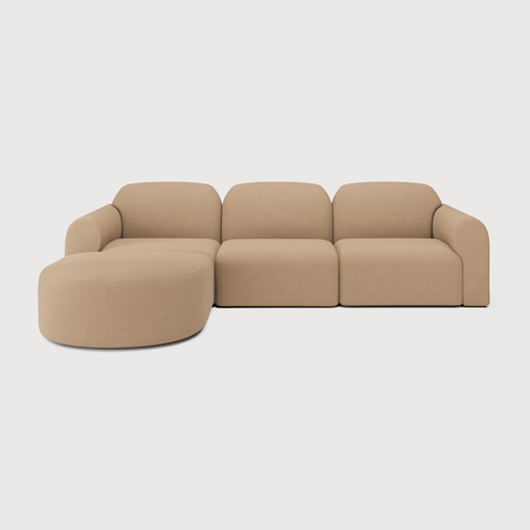 Bulky Modular Sofa Set – Light Sepia Modern Upholstered Sectional with Semi - Circle Footstool - Sage InteriorsEthnicraftSofa