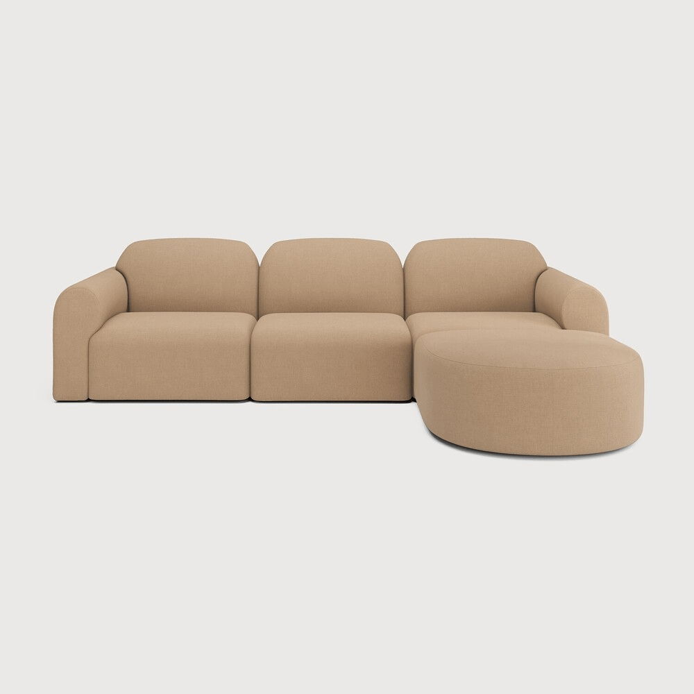 Bulky Modular Sofa Set – Light Sepia Modern Upholstered Sectional with Semi - Circle Footstool - Sage InteriorsEthnicraftSofa
