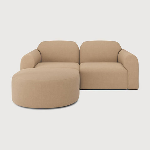 Bulky Modular Sofa Set – Light Sepia Upholstery – 75" with Semi - Circle Footstool - Sage InteriorsEthnicraftSofa