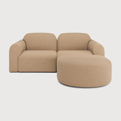 Bulky Modular Sofa Set – Light Sepia Upholstery – 75" with Semi - Circle Footstool - Sage InteriorsEthnicraftSofa