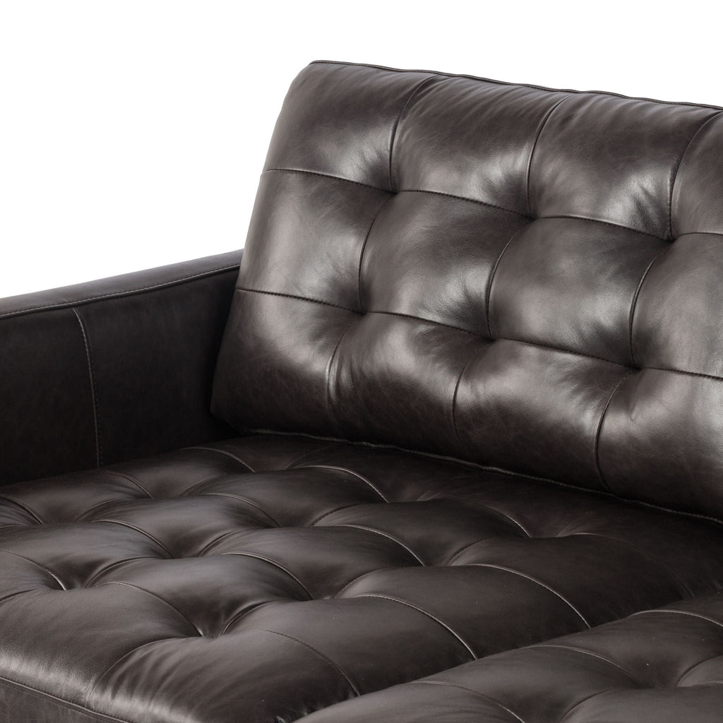Button Perfection Sofa, Black Leather 73" - Sage InteriorsFH