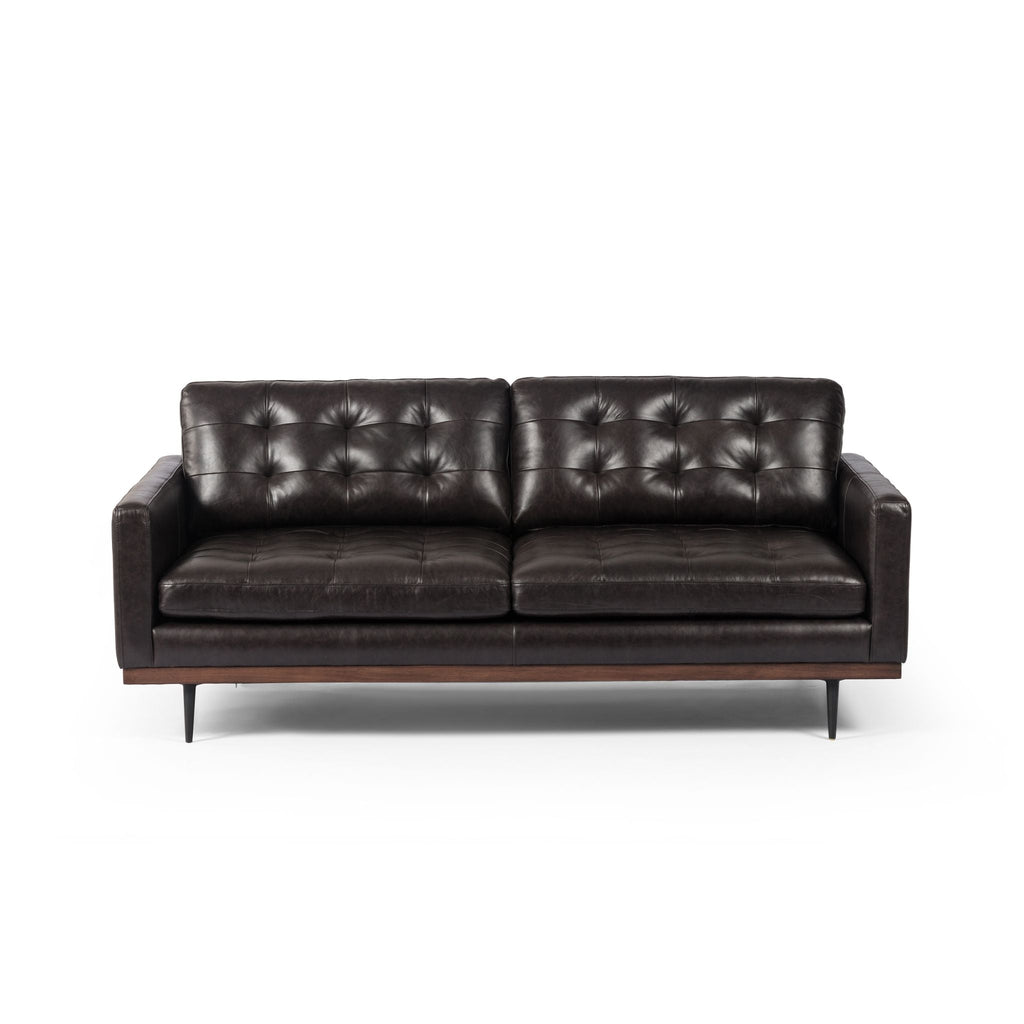 Button Perfection Sofa, Black Leather 73" - Sage InteriorsFH