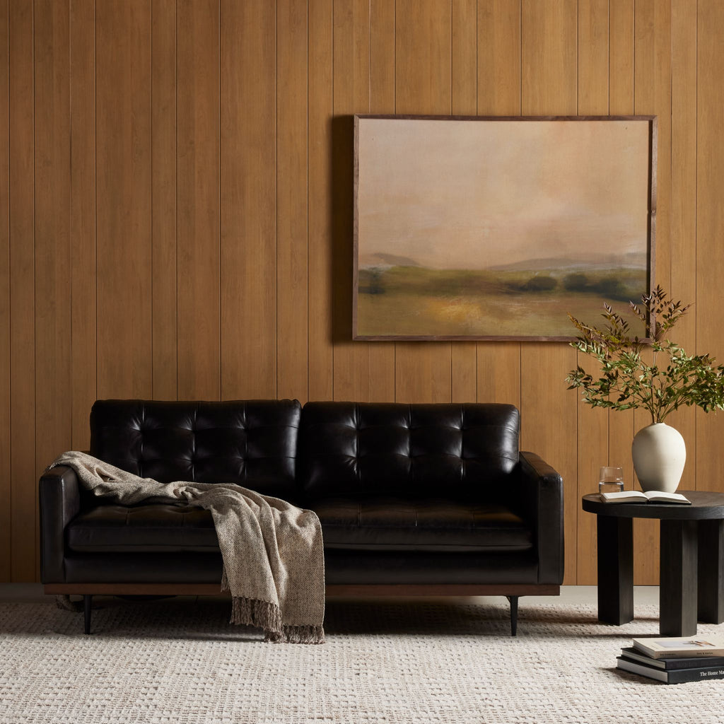 Button Perfection Sofa, Black Leather 73" - Sage InteriorsFH
