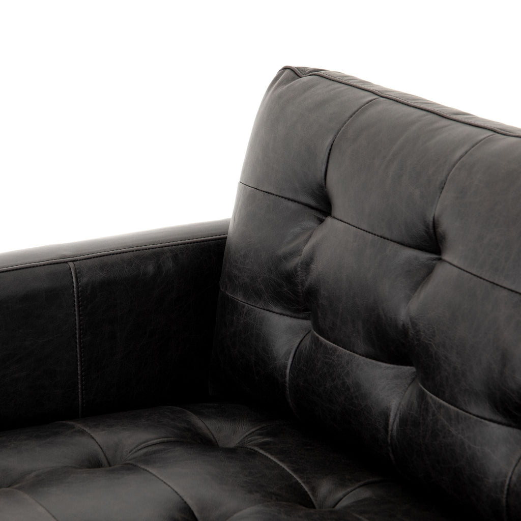 Button Perfection Sofa, Black Leather 89" - Sage InteriorsFH