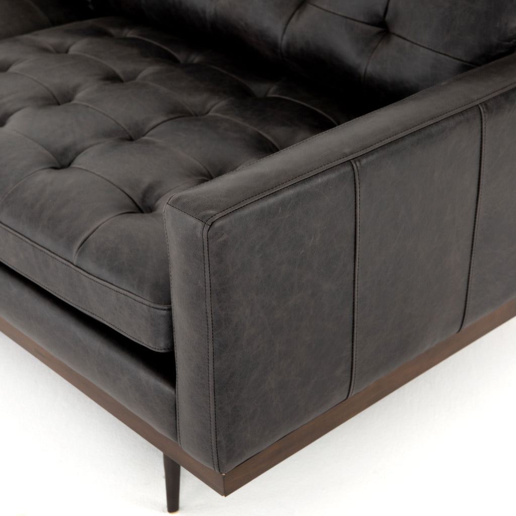 Button Perfection Sofa, Black Leather 89" - Sage InteriorsFH