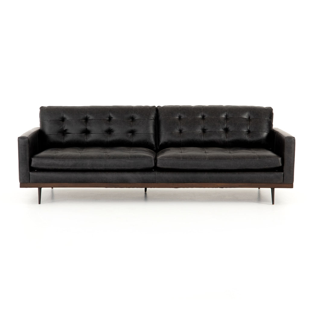 Button Perfection Sofa, Black Leather 89" - Sage InteriorsFH