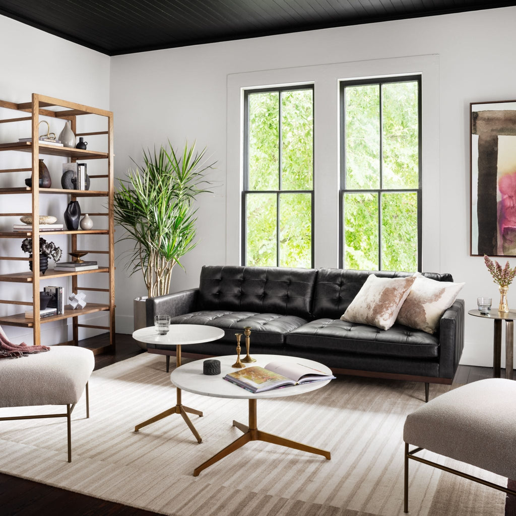 Button Perfection Sofa, Black Leather 89" - Sage InteriorsFH