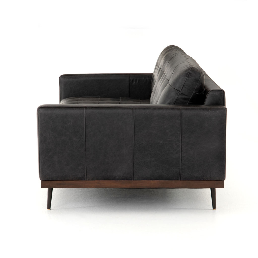 Button Perfection Sofa, Black Leather 89" - Sage InteriorsFH