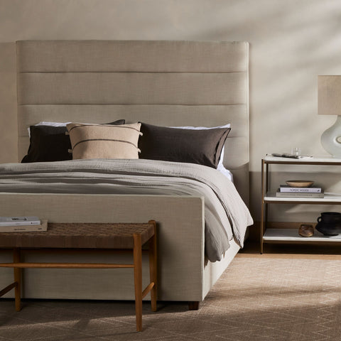 Channeled Bed, Performance Cambric Ivory - Sage InteriorsFHBeds & Bed Frames