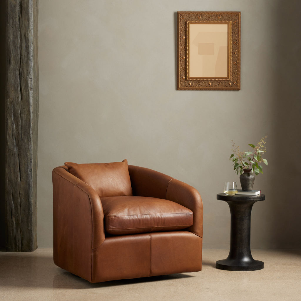 Cigar Leather Swivel Chair - Sage InteriorsFHAccent Chair