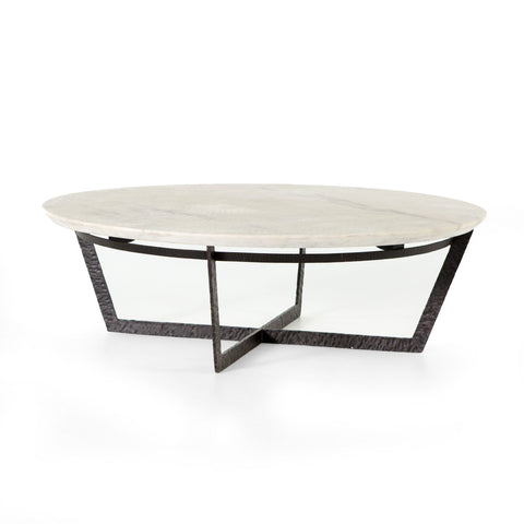 Silas Coffee Table, Sandblasted White Marble, Delivered to You Sooner