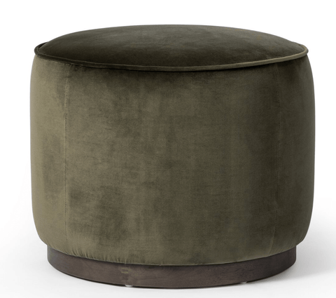 Deep Olive Velvet Ottoman 22.00"w x 22.00"d x 18.50"h - Sage InteriorsFour Hands