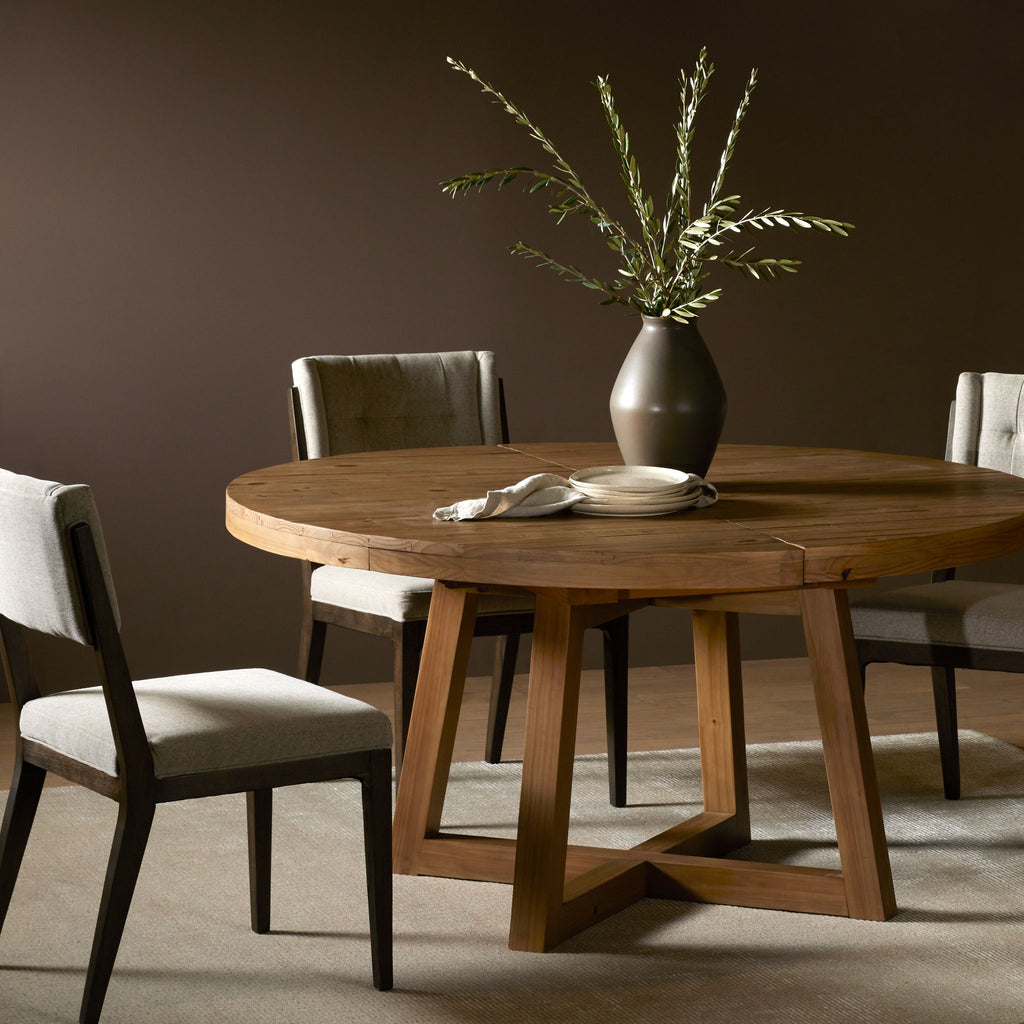 Extendable Round Dining Table, Rustic Natural, Delivered to You Sooner